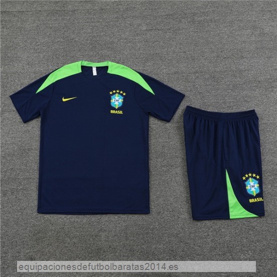 Nuevo Entrenamiento Conjunto Completo Niños Brasil 2024 Azul Marino Verde Baratas